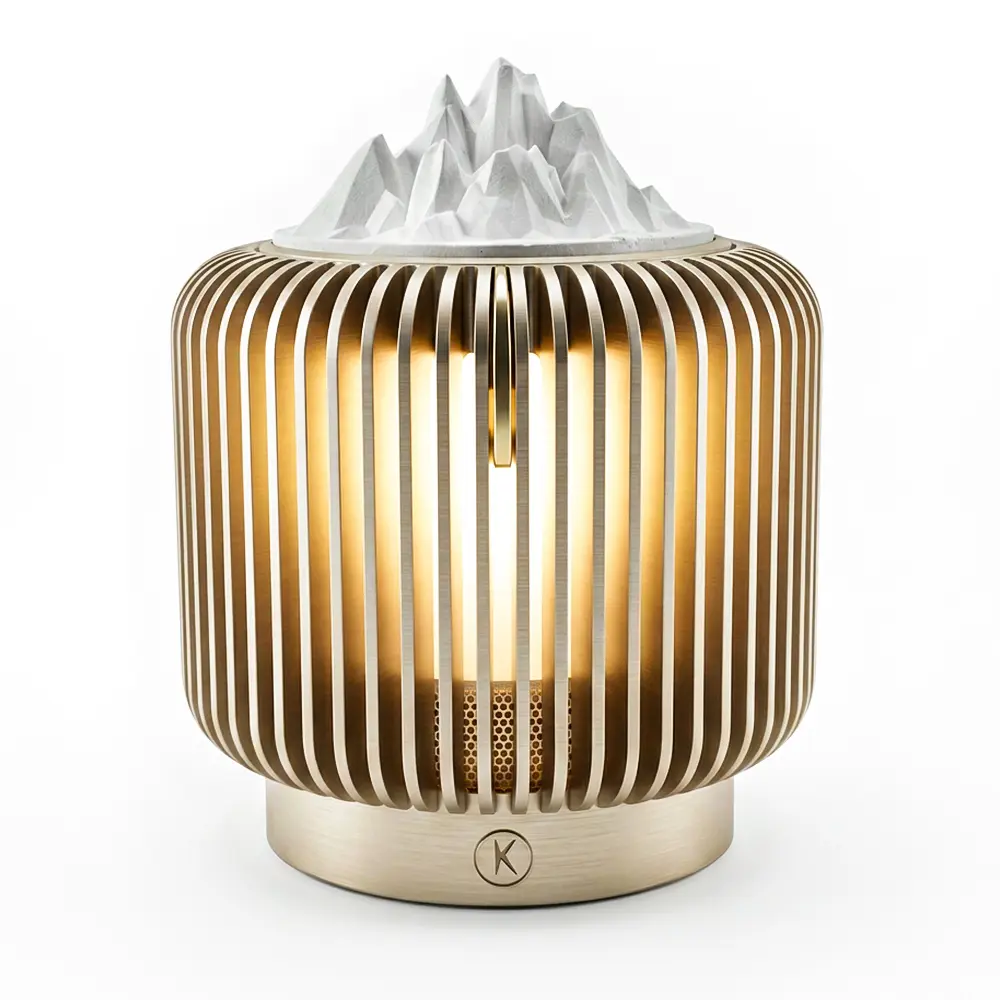 Bluetooth Speaker & Aroma Diffuser Night Light, Rotating Mountain Aroma Diffuser, Candlelight Mode, Stepless Dimming, Lantern-Inspired Metal Design for Bedroom, Aromatherapy Humidifier, Fragrance Aroma Humidifier