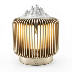 Bluetooth Speaker & Aroma Diffuser Night Light, Rotating Mountain Aroma Diffuser, Candlelight Mode, Stepless Dimming, Lantern-Inspired Metal Design for Bedroom