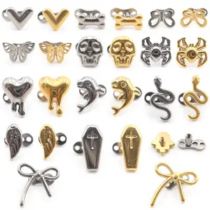 1PC Titanium Butterfly Skull Spider Wing Dolphin Heart Snake Bone Bow Cross Micro Dermal Anchor Base Piercing Body Jewelry