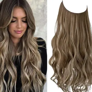 Hair Extensions Thick Invisible Wire Hair Extension  Size Wavy Curly Long 22 Inch Artificial Human Hair Fiber Hairpiece for Women GirlHuman Hair Fiber Hairpiece for Women Girl