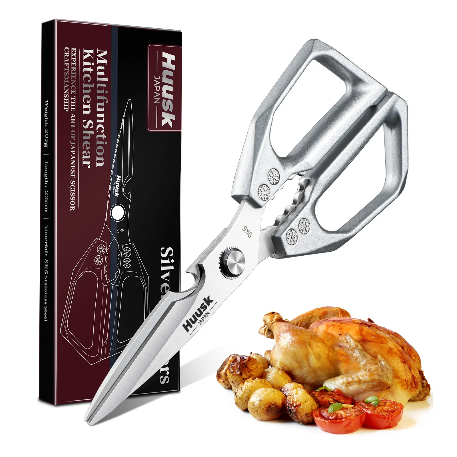 【Deals for You】HUUSK Kitchen Scissors All Purpose -FallFreshness- Stainless Steel Kitchen Shears, Sharp Silver Meat Scissors, Dishwasher Safe,  Poultry Shears, Japanese Cooking Scissors for Food, Chicken Bones, and Turkey, Christmas  Gift!