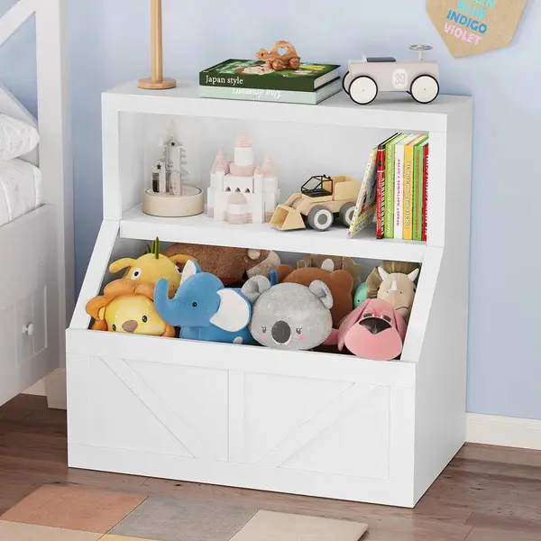 GARVEE 2-Level Wooden Toy Organizer Storage - Sturdy Base, Large Cubbies, Closed Back Cabinet, Easy-Setup Bookshelf Book Rack for Playrooms, Bedrooms
