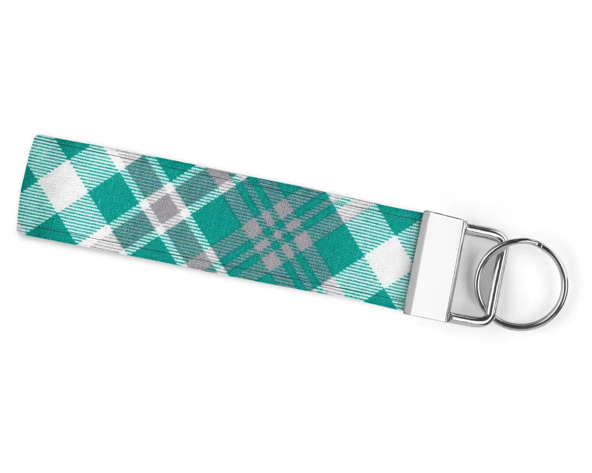 Teal Plaid Handmade Keychain Wristlet - Lightweight Durable Fabric with Metal Key Ring - Perfect for Car Keys - 6 Inch Length - Handcrafted to Order
