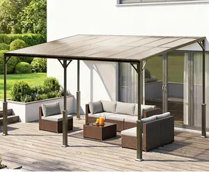 Gizoon 14' x 10' Wall-Mounted Lean-to Gazebo — Weather-Resistant Hard Roof, Reinforced Steel Frame, Heavy-Duty Patio Awning, 140 sq ft Shade for Patio, Deck, Backyard(Grey)