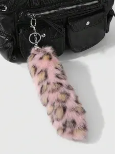 Fox tail keychain bag pendant natural color nine-tailed fox tail stage performance props, gradient color plush tail keychain, metal chain fashion exquisite pendant  personalized creative design niche versatile Fuzzy keychain