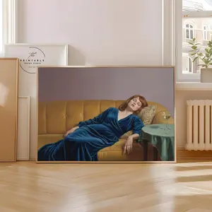 Woman on Couch with Martini | Soft Tonal Oil Painting | Cocktail Art Bar Cart Decor | Aesthetic Oil Painting Gift | Trendy Wall Art Print - NO FRAME