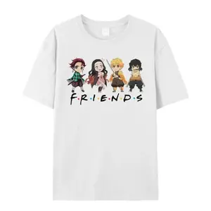 FEEGO Soft Breathable 100% Cotton Demon Slayer Anime Graphic Tee Friends Design Unisex T-Shirt for Men & Women Perfect Gift for Any Occasion boyfriend  tees meme  shirts silky  graphic eli  white  fit
