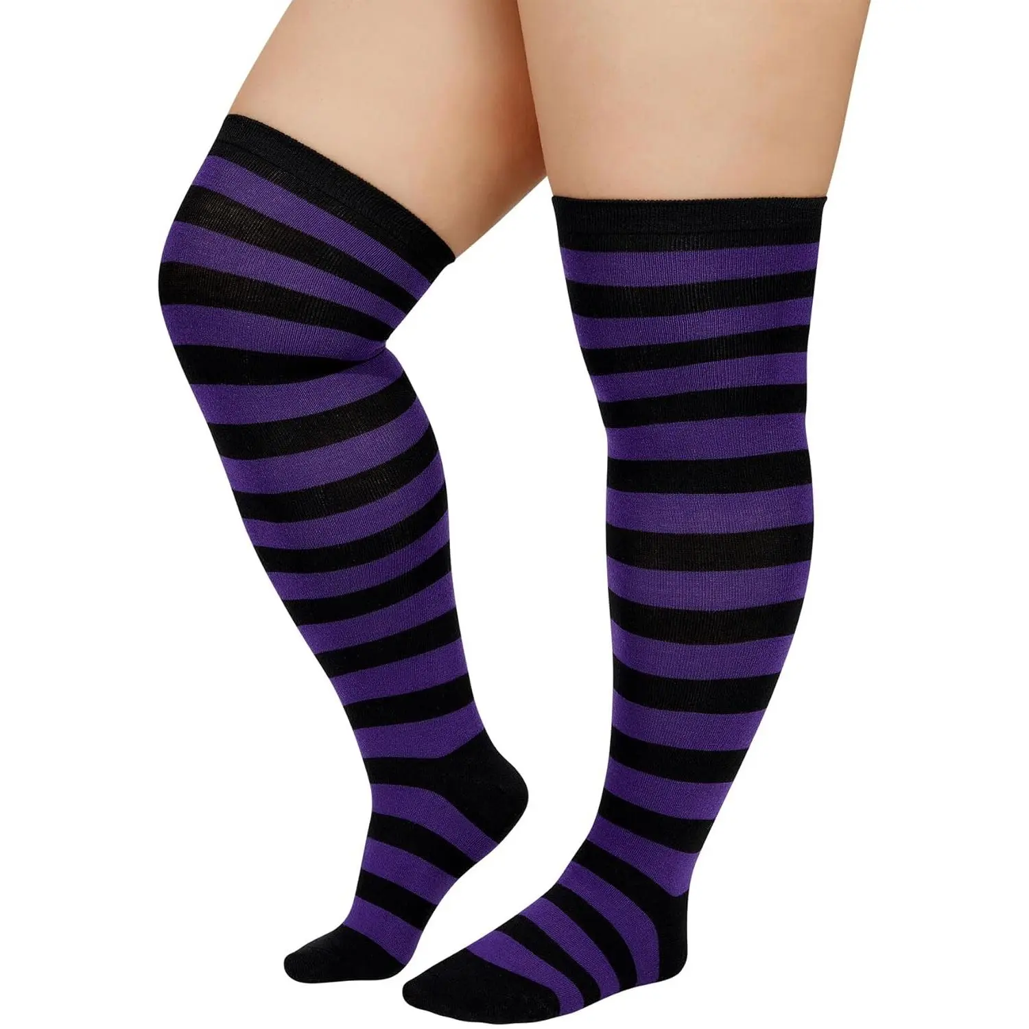 Plus Size Thigh High Socks for Thick Thighs Women Striped Thigh High Stockings Over the  Socks Leg Warmers