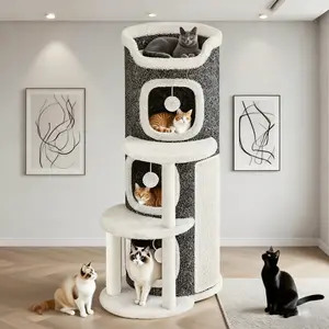 Layered Cat Tower | Closed Safety Cat Bed+Reinforced Scratch resistant Cat Scratch Column+Rich Hanging Toy Design Simple and Atmospheric Suitable for Various Home Styles Durable and Easy to Care for Cats Exclusive