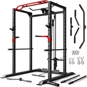 Power Cage, 2000LBS Multi-Function S11 Power Rack with LAT Pulldown, Squat Rack with Adjustable Pulley System and More Training Attachments, Weight Workout Machine for Home Gym