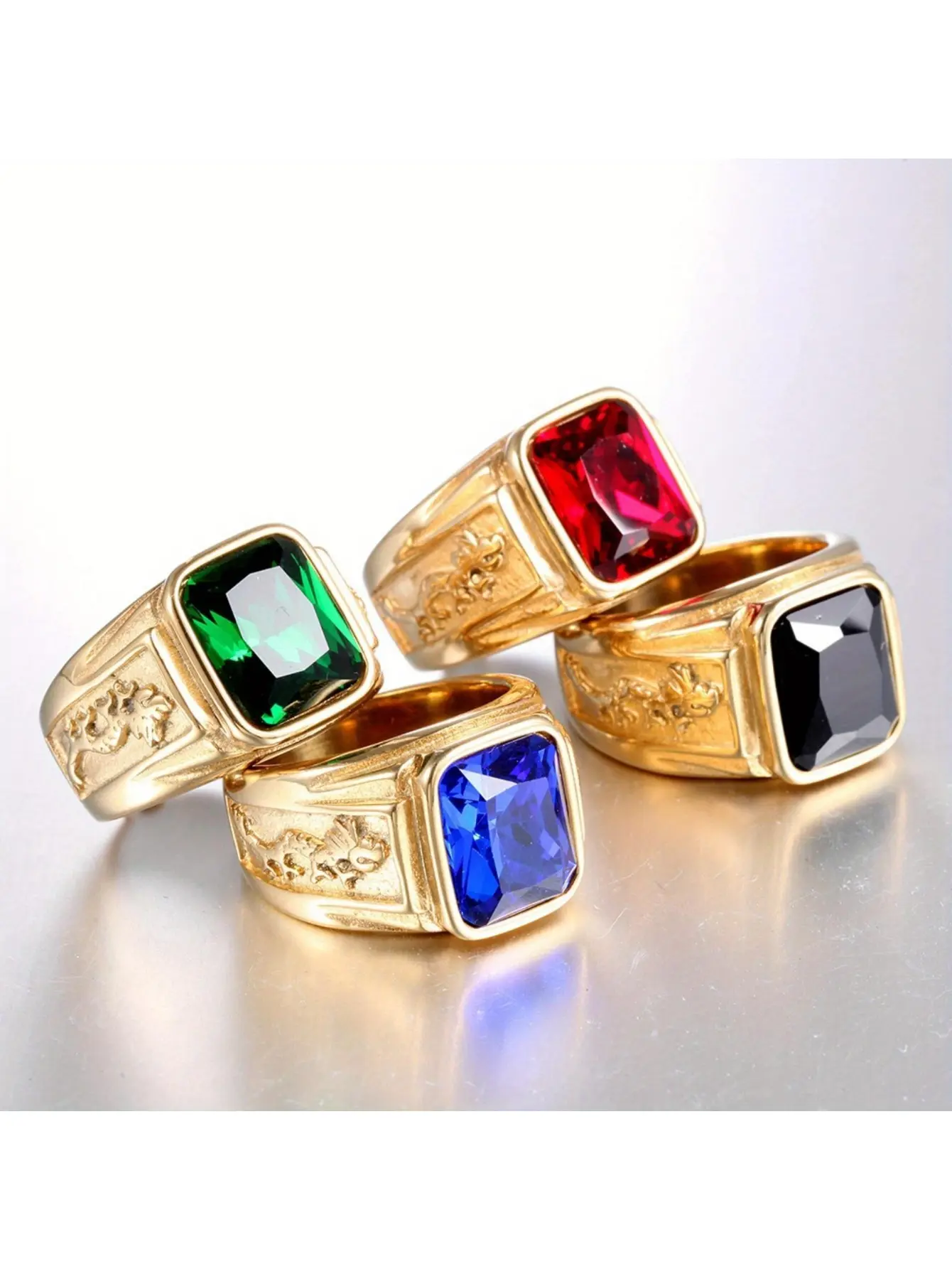 Men's Stainless Steel Retro-Style Ring with Cubic Zirconia Dragon Pattern - Luxurious Party Costume Jewelry, Fashion Accessory, Men's Jewelry