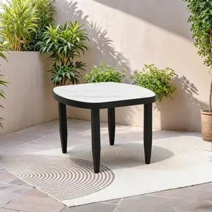 ARCH Modern Outdoor Elegance Arc 23.6''Side Table with Greek White Marble-Inspired Sintered Stone Top, Aluminum Frame,Ember Black Finish, Post Tapered Legs & Rounded Corners,Weatherproof & Rust-Free    RR