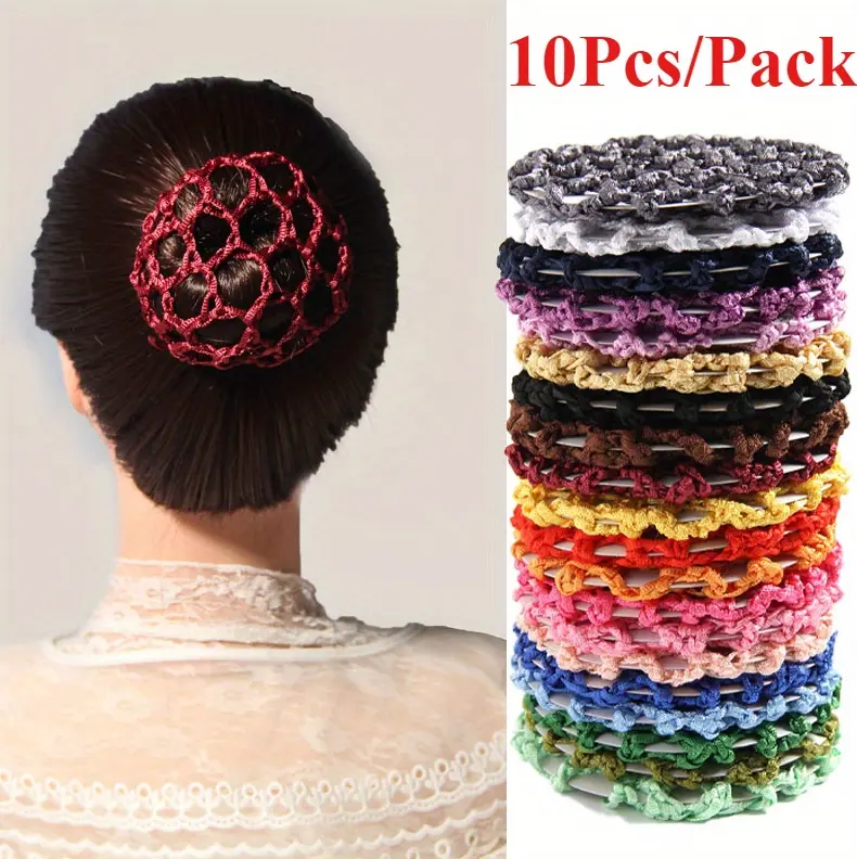Women's Crochet Mesh Hair Nets - 10-Pack Mixed Color Stretch Styling Cap, Fashion Headband, Messy Bun Hold Snood, Unisex Mesh Cover, Assorted Hair Accessories Set with Stretch Elastic Hairband & Scrunchie, Hair Accessory, Hair Styling Cap