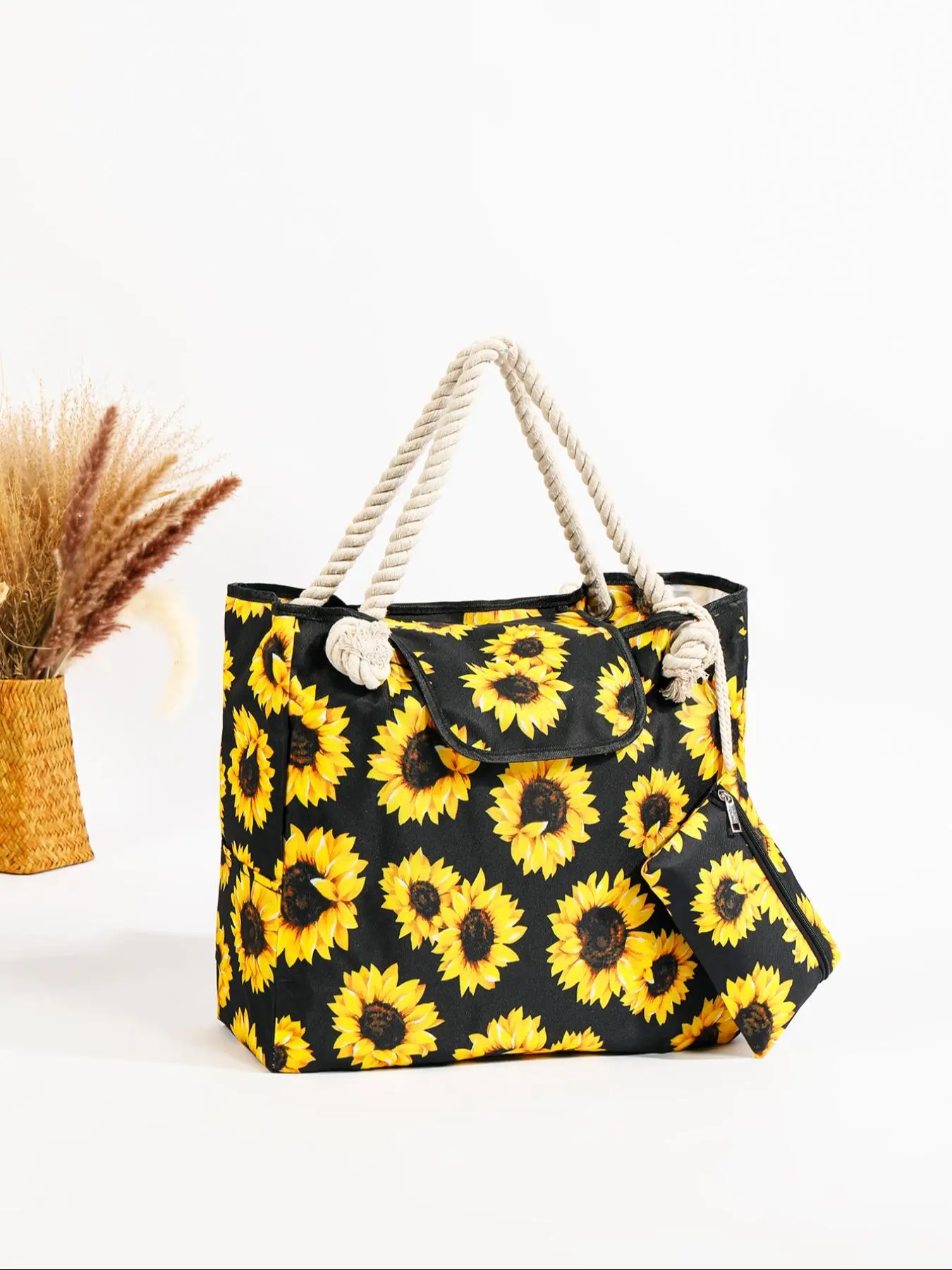 Sunflower Pattern Tote Bag, Large Capacity Shoulder Bag for Women, Casual Trendy Versatile High-quality Fabric Daily Commuting Bag, Girl Fashionable Shopping Bag, Reusable Shopping Bag