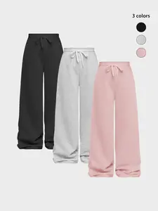 Women's Solid Color Drawstring Pants, Casual Comfy Drawstring Waist Trousers for Daily Wear, Ladies Bottoms for All Seasons, Baggy Pants, Womenswear, Wide Legged Pants, Casual Streetwear Trousers, Minimalist Pants