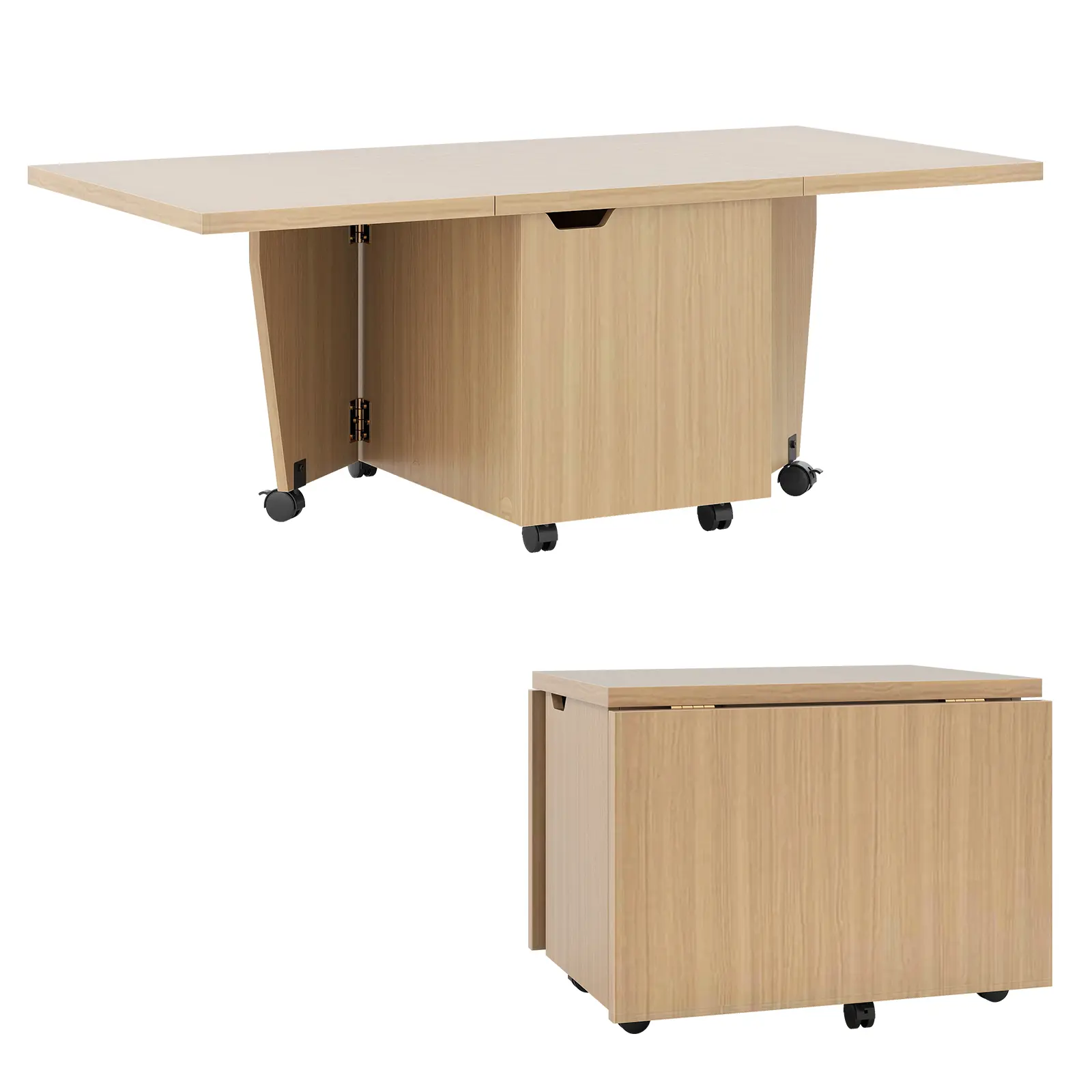 COSTWAY - Foldable Coffee Table with Storage Cabinet Extendable Center Table-Oak