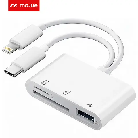 MOJUE Portable MicroSD Card Reader - Lightning+C Dual Connector USB 3.0 Dual-Slot Memory Card Reader, High Speed Data Transfer, 2-Way Sync & Camera Viewer for iPhone/iPad, Android Device Compatibility, Supports SD/TF