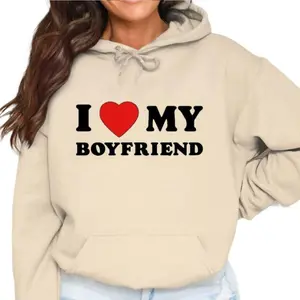 I Love My Boyfriend Hoodie I Heart My Boyfriend y2k Hoodie Casual Cotton Can be worn with a raincoat