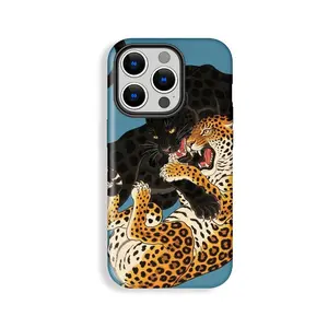 Stylish Black Panther Leopard Brawl Pattern Rugged Phone Case, Cool Protective Case, Gift for Him or Her, Shockproof, Double Shell Anti-drop, Wear Resistant, Phone Case Suitable for Iphone 11/12/13/14/15/16/17 Pro Promax Plus Air