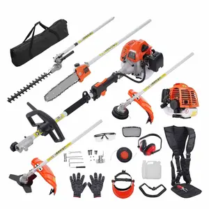 26CC 5-in-1 Gas Power Trimmer - Hedge Trimmer, Weed Eater, Pole Saw, Edger, Pruner with Extension Pole Multifunctional High Branch Scissor
