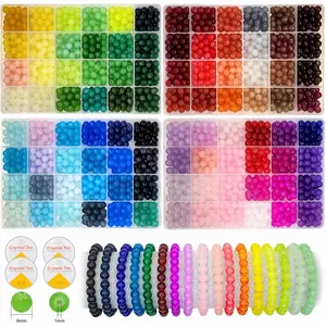 2500PCS 8mm Glass Beads Bracelet Making Kit, 96 Colors Crystal Beads for Jewelry Making, 4 Box Round Beads Suitable for Beginners