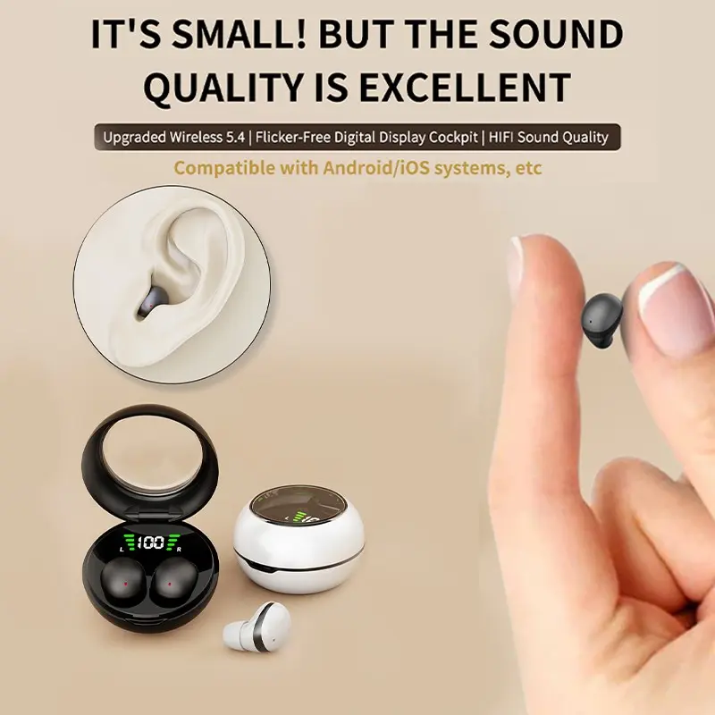 New Mini Wireless TWS Sleep Earbuds, Small Nearly Invisible Design, Comfortable to Wear and Easy to Carry, Portable Earphones, Suitable for Sleeping and Sports, Fashionable Earbuds,