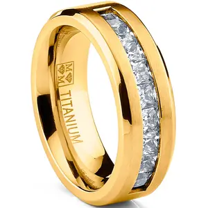 Men's Titanium Wedding Band Engagement Ring 9 Large Cubic-Zirconia Goldtone Men's Titanium Wedding Band Engagement Ring 9 Large Cubic-Zirconia Goldtone