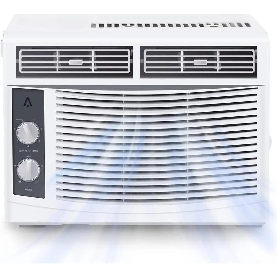 5,000BTU Window Air Conditioner Cool Up To 150 Sq. Ft., AC Window Unit with 2 Fan Speeds, Energy Saving, Dehumidification, Quiet, Water Self Evaporation, Cooling Only, White Aircon Cooler Appliances