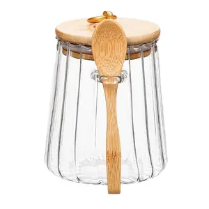 Glass Sealed Food Storage Jar with Lid and Spoon, 25.36 Oz Home Sugar Container, Coffee Bean Powder Storage, Bar Counter Candy Holder