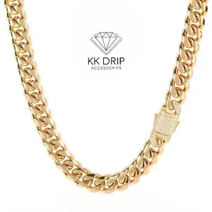 KK Drip Accessories Gold Cuban Link Necklace for Men, Miami Thick Chain, 18K Plated Stainless Steel, Hip Hop Jewelry, Durable Colorfast Finish (6/8/10/12/14mm), Circle Chains tiktokshopspringglowup,summervibes outdoorfun