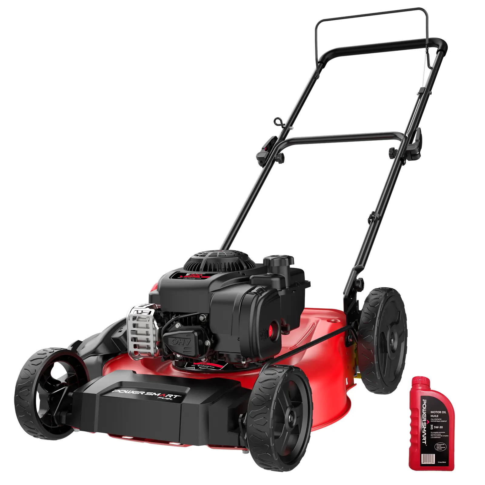 PowerSmart 21-Inch Gas Lawn Mower - 125cc Briggs and Stratton E300 Engine Garden Tool, 2-in-1 Mulching Push Mower with High Rear Wheels, Quick Start, Easy Fold, Easy Assembly, Fuel Efficiency, Weather Resistance (B8721C B8721P B8721S)