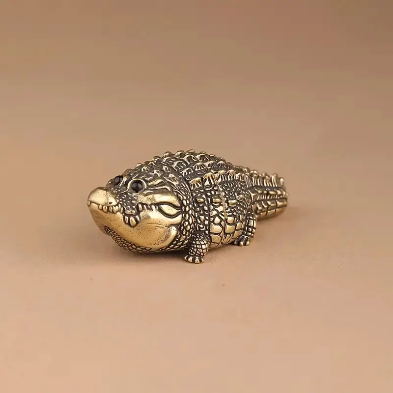 Cute Fat Copper Alligator Sculpted Statue, Decorative Resin Figurine for Desktop, Bookshelf, Living Room or Office Home Decor