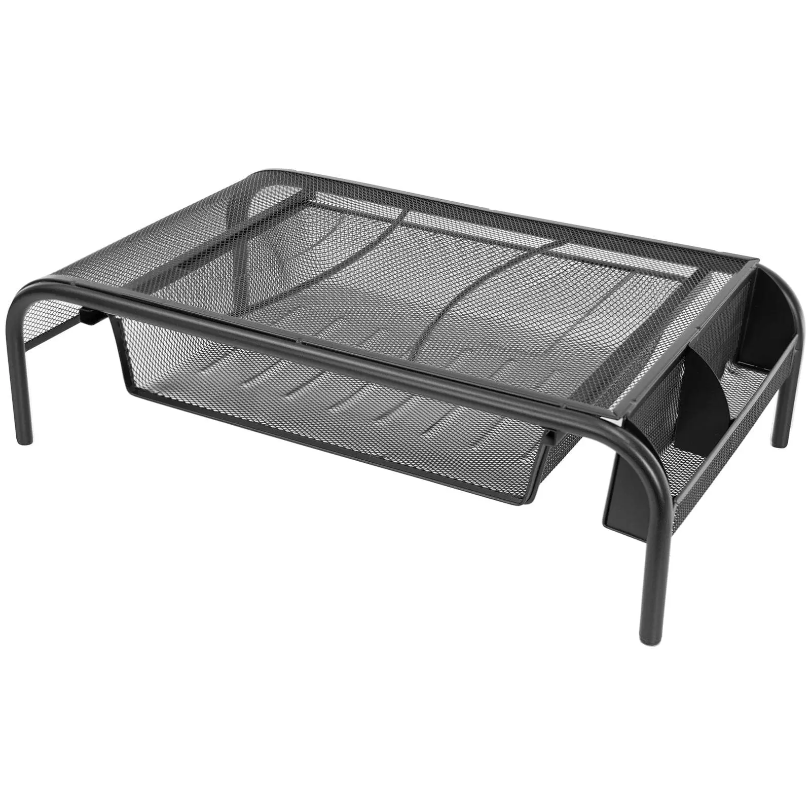 Mount-It! Metal Mesh Computer Stand for Desk - Ergonomic Airflow Design Monitor Riser + Storage with Pullout Drawer, 17" W x 11.6" L, Silicone Pad Grip, Leg Support, 44lb Capacity, Screens 11-32", Assembles in <2 Minutes, Minimalist Decluttering Solution