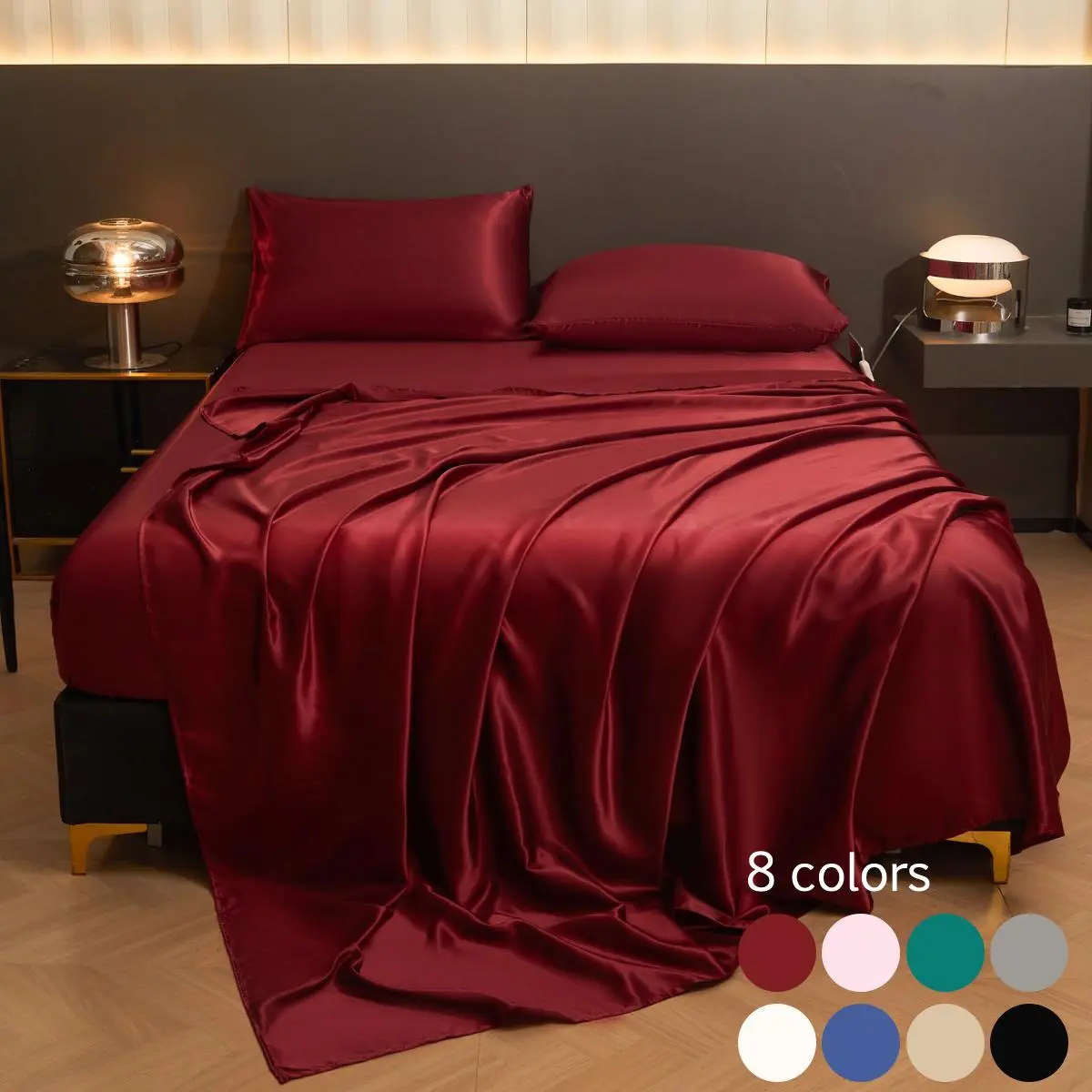 Solid Color Satin Bedding Set, 1 Count Fitted Sheet & 1/2 Counts Pillowcase without Filler, Soft Comfortable Bedding Set for Bedroom, Dormitory, Hotel, Satin Bed Sheets, Cool Soft Sheets, Soft Comfy Bedding, Bed Sheet Sets, Bedsheets
