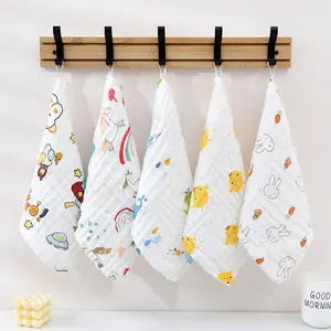 8pcs Baby Care High Density Cotton Towels, Long Rectangle Cute Cartoon Saliva Towel, Thin Handkerchiefs for Infants and Toddlers
