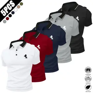 Men’s new solid-color best-selling polo shirt featuring a printed design and soft fabric; breathable golf shirt for outdoor casual and business wear, suitable for vacations and professional occasions—an everyday casual essential.