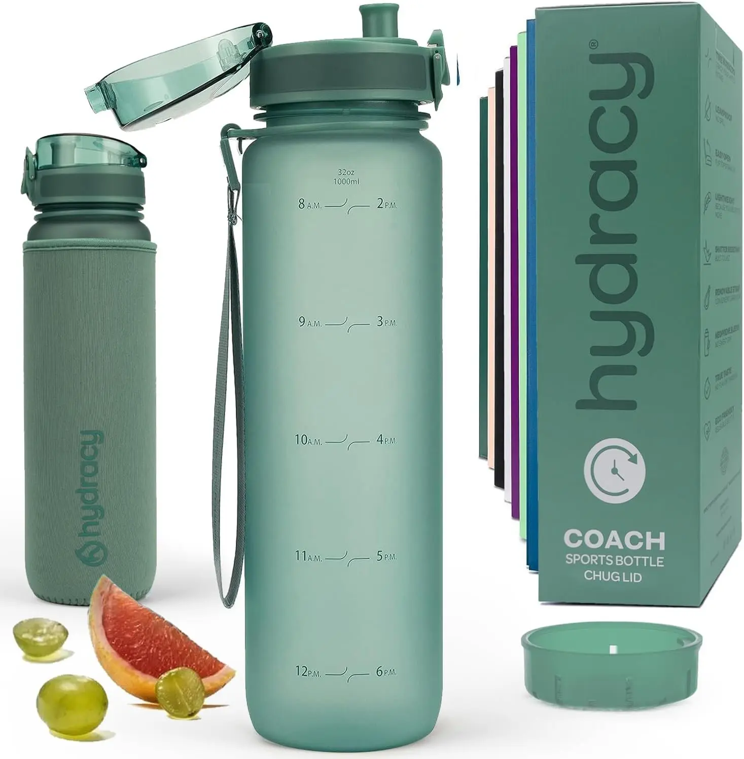 Motivational Water Bottle with Time Marker & Fruit Infuser 32 oz | BPA-Free Tritan, Leakproof Flip-Top Lid,No-Sweat Sleeve,Carry Strap,Daily Intake Tracking for Gym,Sports,Outdoors Gift