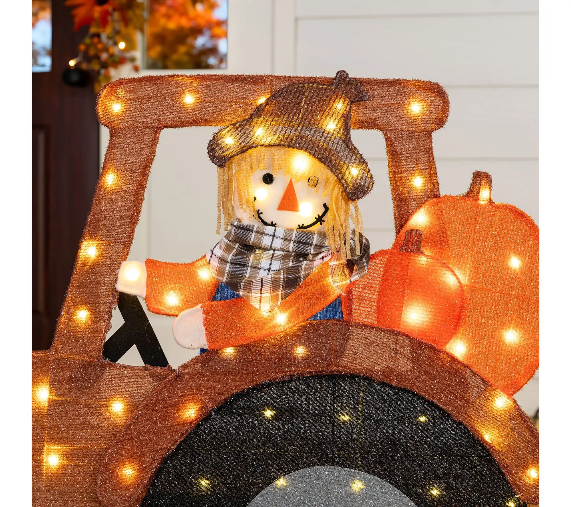 Glitzhome 44"L Fall 2D Lighted Scarecrow Tractor Outdoor Decor