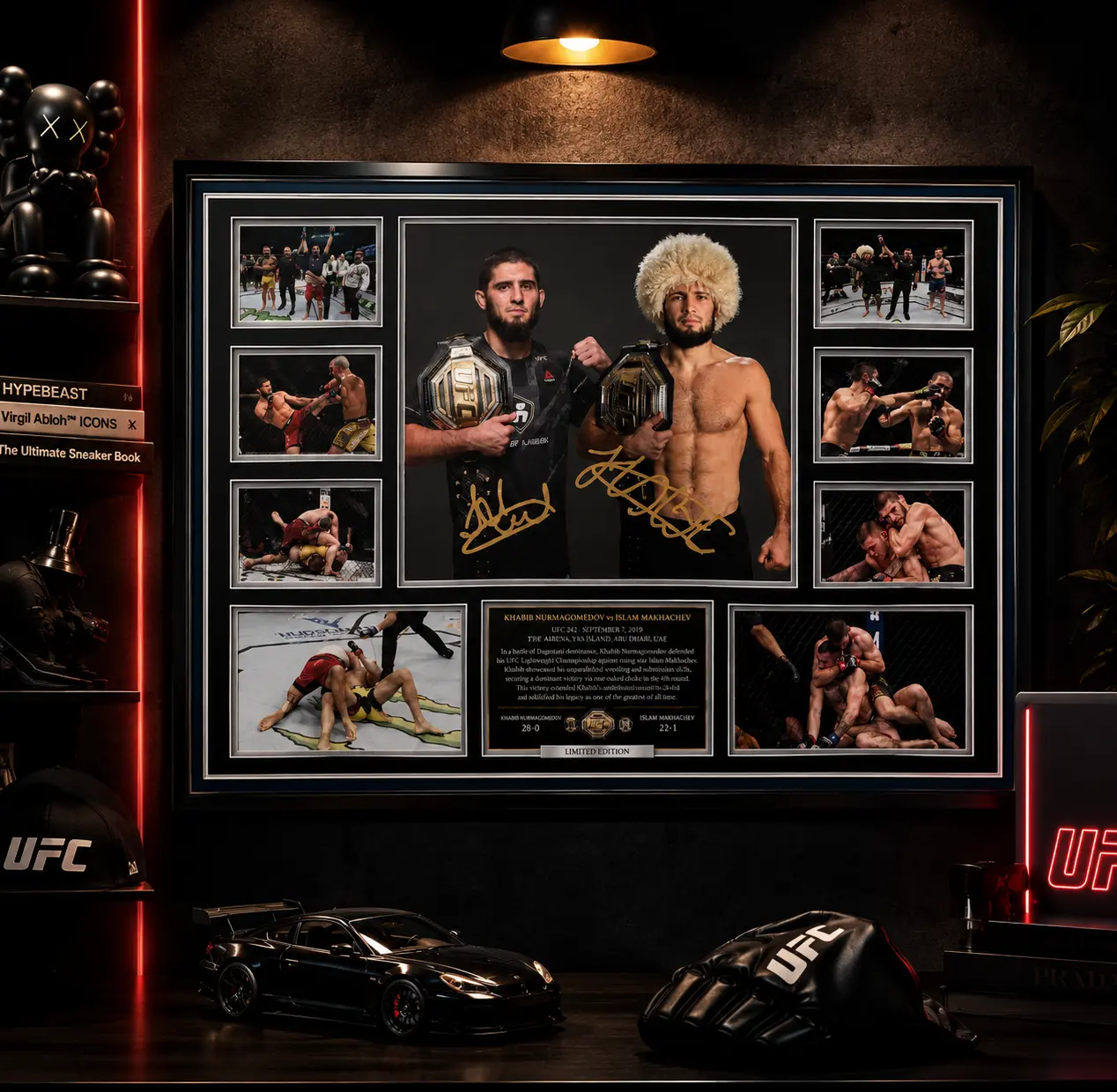 Khabib Nurmagomedov & Islam Makhachev Limited Edition Signed Canvas Wall Art, UFC Lightweight Champions Memorabilia Frame, Dagestani GOAT Duo Fight Poster, Sports Collectible Decor for Man Cave Gym, Framed/Unframed Multiple Sizes