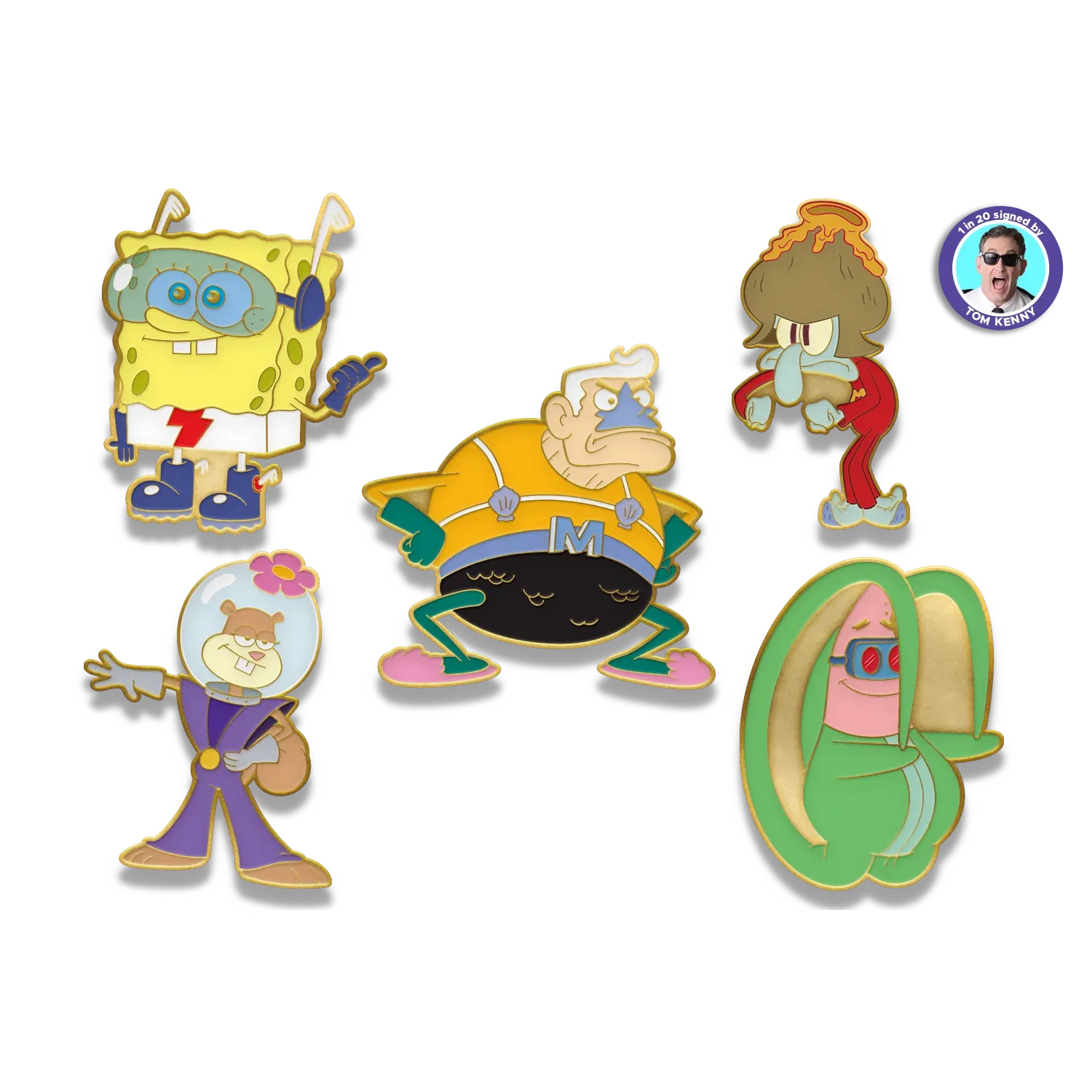 Disliz SpongeBob Blind Box Mystery Pin Set – 5 Officially Licensed Enamel Pins | 1 in 20 Signed by Tom Kenny (Voice of SpongeBob) | Limited Edition Collectible