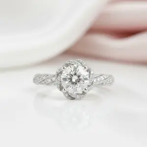 Round Cut 18k Diamond Option Halo Twist Engagement Ring