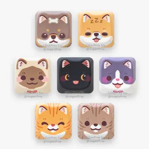 MAO Individual Key Caps: Cats & Dogs - Cute White Sublimated Plastic MAO Profile Keycaps for Mechanical Keyboards - 18mm x 18mm - Customizable & Fun Design