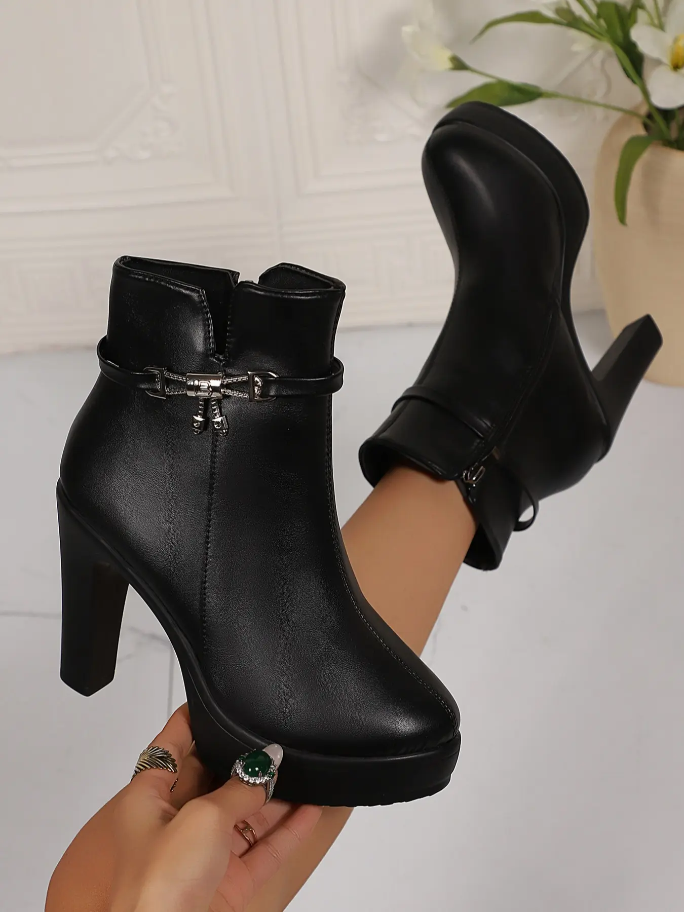 Women's Fashionable High-Heeled Mid-Calf Boots, Trendy Boots, Sexy & Casual Fall/winter Shoes, Round Toe Cone Heel, Side Zipper Design, Daily Wear, Casual Warm Boots
