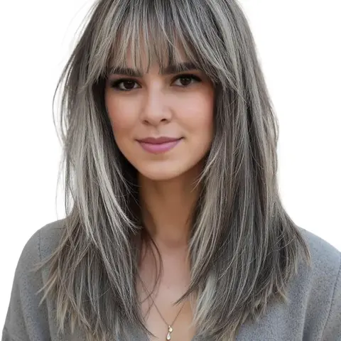 18-Inch Japanese Ribbon Bang Long Straight Wig, Synthetic Smooth Wig, Synthetic Hair, No Glue Needed, Natural Comfortable Fit, Suitable for All Ages, Synthetic Material Wigs, Glueless Hair Wigs, Synthetic Machine Wigs