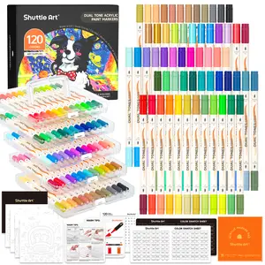 Shuttle Art 48/120 Colors Dual-Tone Acrylic Paint Markers, Acrylic Paint Pens for Rock Painting, Ceramic, Wood, Canvas, Glass, Stone, Fabric, Card Making, DIY & Art Supplies, Gift