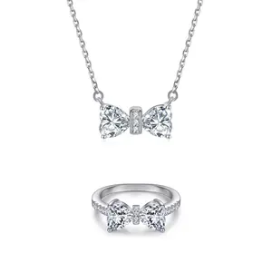Twin heart necklace and ring set sterling silver