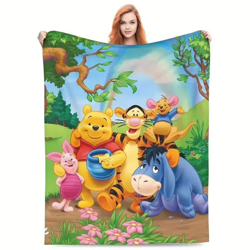 [SummerVibes] DISNEY CLASSIC Winnie the Pooh Flannel Blanket - Suitable for Adults All Season Floral Blanket Soft Warm Blanket, Sofa Bed Camping Travel Cinema