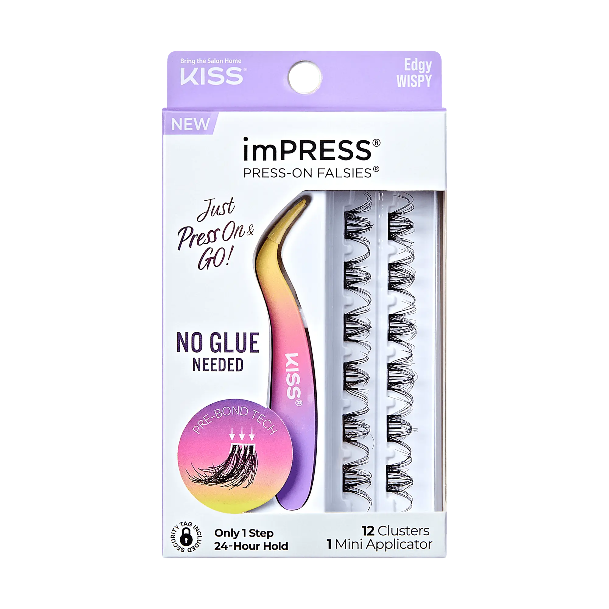 Impress Falsies Pre-Glued False Eyelashes Minipack - Edgy | 12 Lash Clusters, With Mini Applicator, 14mm-16mm