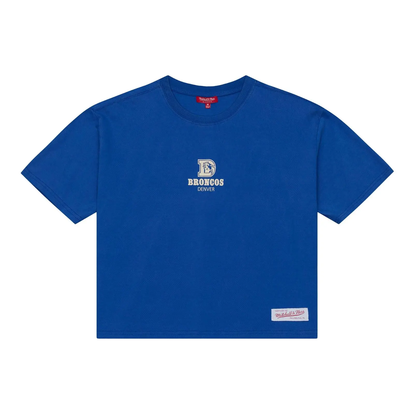 Women's Denver Broncos Royal Core Essentials Cropped Boxy T-Shirt NFL Throwback Tee Graphic Vintage Fan Gear Mitchell & Ness