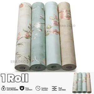 European Floral Self-Adhesive Wallpaper Roll, 3D Flower Wall Paper, Vintage Style, Perfect for Living Room Decor, Furniture Renovation, DIY